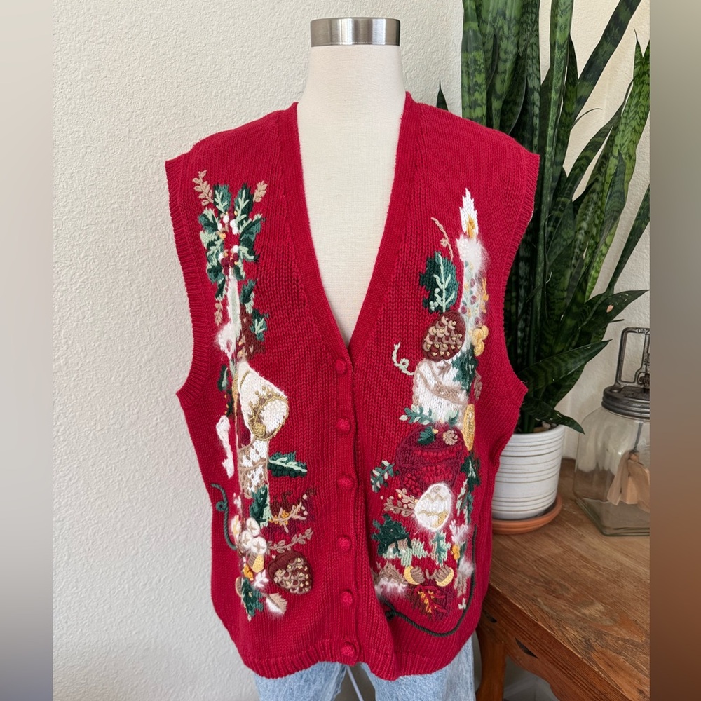 Vintage Christmas Vest candle bells Ramie Cotton‎ Angora 2X